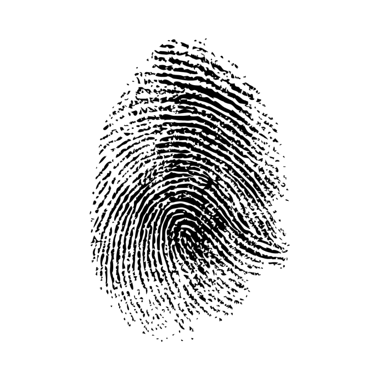 Schwarzer Fingerabdruck auf weißem Hintergrund